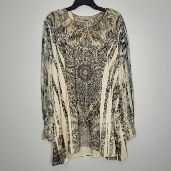 Origami grunge lace dark boho ruffle sleeve cuff pullover tunic plus size XXL - Picture 1 of 7